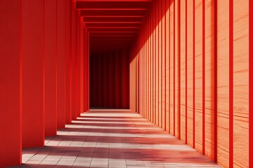 Vibrant Red Architectural Corridor with Geometric Light Patterns
