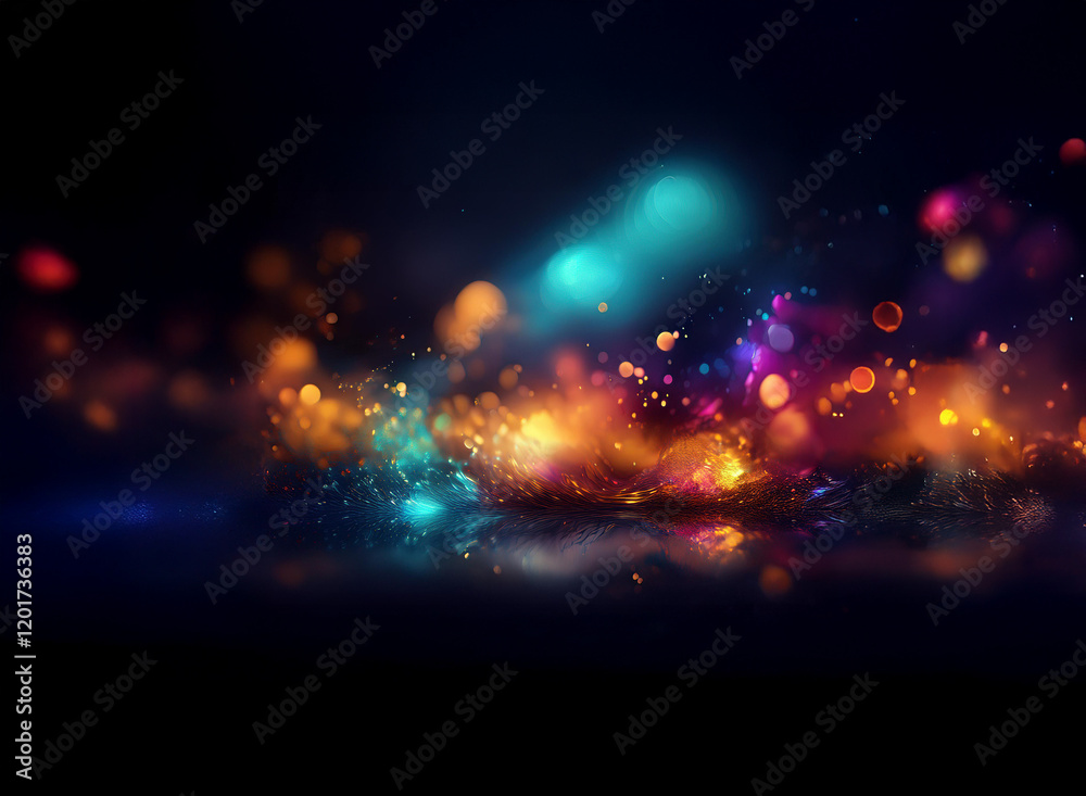 Poster Abstract background image featuring colorful bokeh lights.  A vibrant, glowing display of light orbs and sparkles creates a dynamic, dark scene.