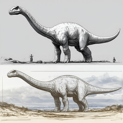 Fototapeta premium long-necked dinosaur, standing on the ground with its head raised slightly 