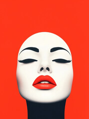 Minimalist White Face with Red Lips on Orange Background, Bold Artistic Expression, Modern and Elegant Visual Design