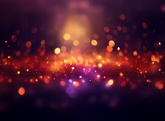 Fototapeta premium Abstract background image featuring a bokeh effect. Warm-toned lights in red, orange, and purple create a sparkling, glowing effect.