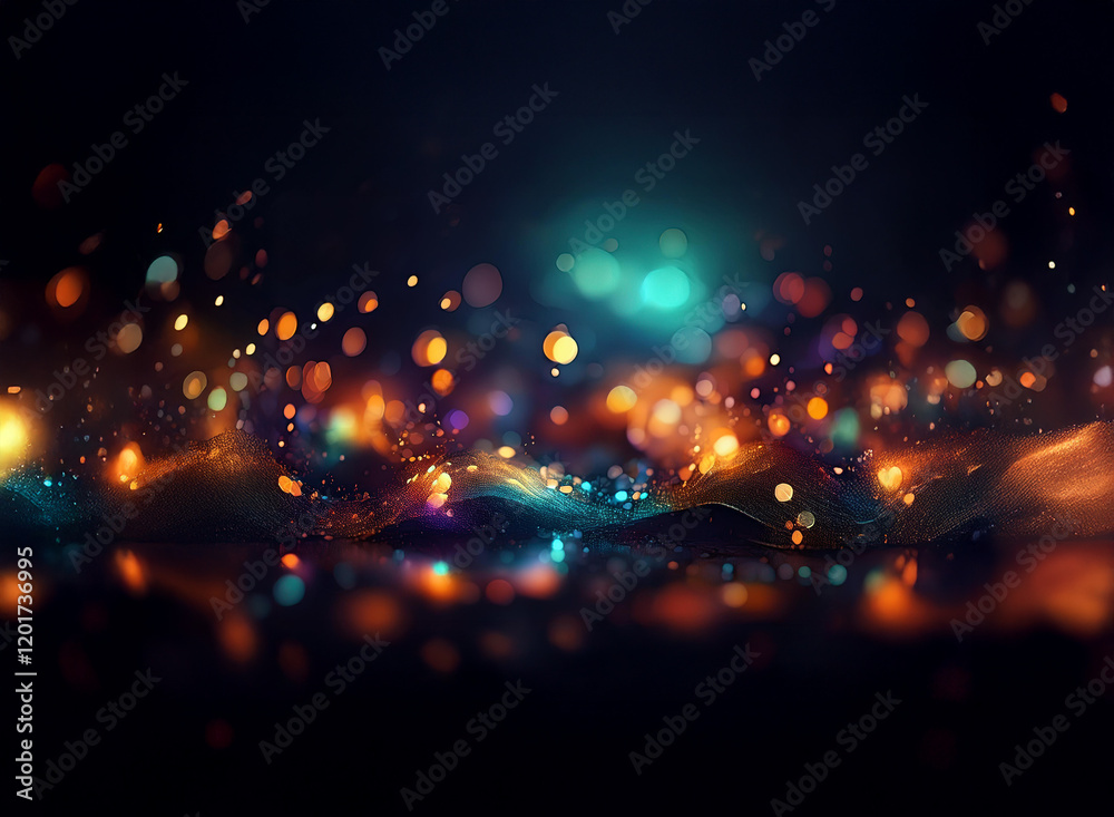 Leinwandbilder Abstract background image featuring vibrant bokeh lights, creating a dynamic and colorful display of glowing particles and flowing energy.