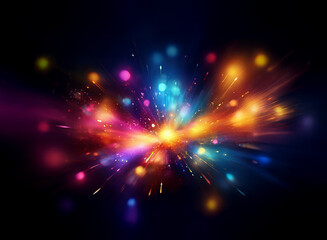 Fototapeta premium Abstract background image featuring a vibrant explosion of colorful bokeh lights. A dazzling display of radiant energy and luminosity.