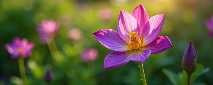 Yellow petals unfolding from purple Mandragora flowers, flowers of mandraka, nature