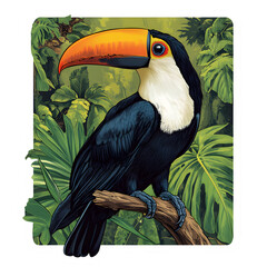 Fototapeta premium Bird, Toucan, Amazon, Forest, Pantanal, Amazon Rainforest, Nature, Art, Image with Transparent Background PNG, for Stickers, T-Shirt Print, Cap, Mug, Flip Flops, Mousepad, Transparent PNG
