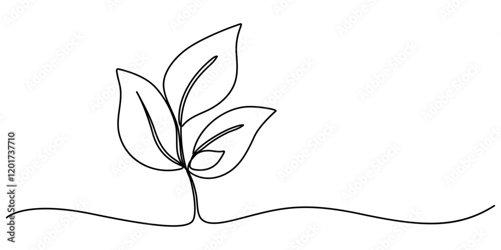 Poster continuous one line leaf, vector, leaves continuous line drawing. plant branch one line art. vector 