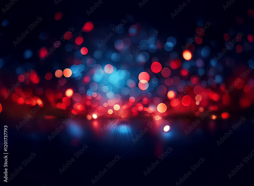 Poster abstract background image featuring red and blue bokeh lights. a dark, moody scene with glowing circ