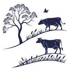  cow vector art silhouettes style with white background 