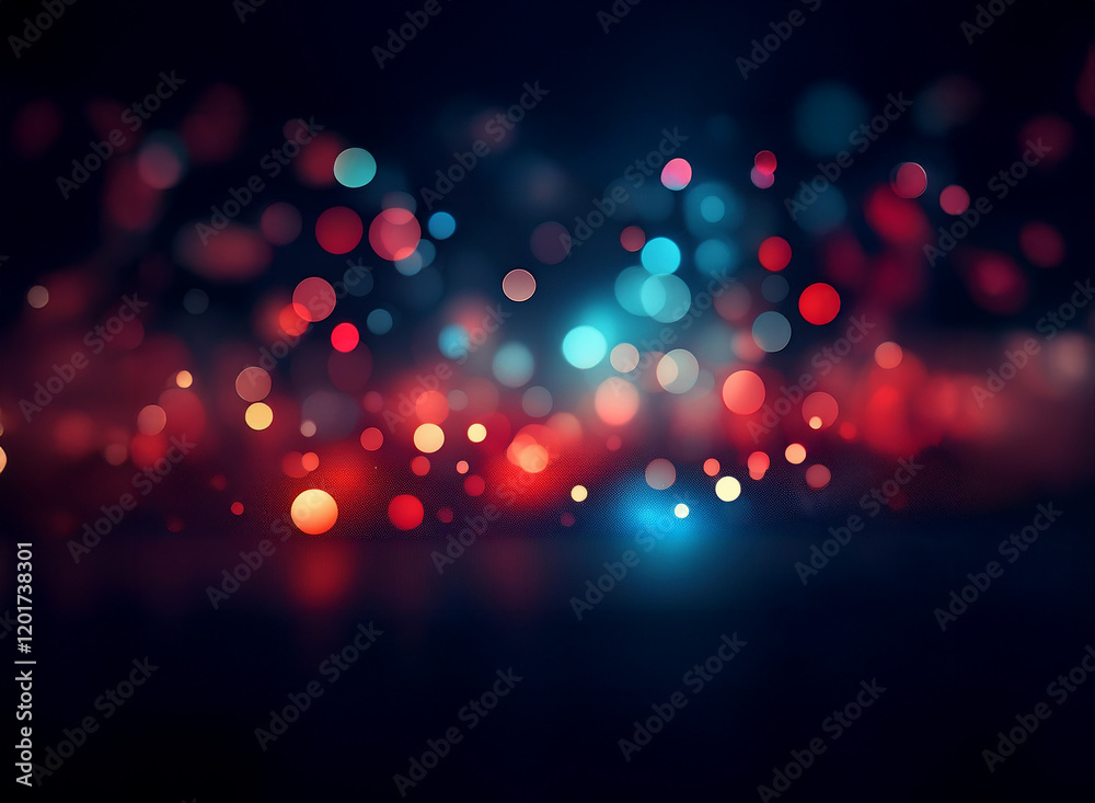 Poster abstract bokeh background of red and blue lights, creating a vibrant, blurry, and dreamy atmosphere.