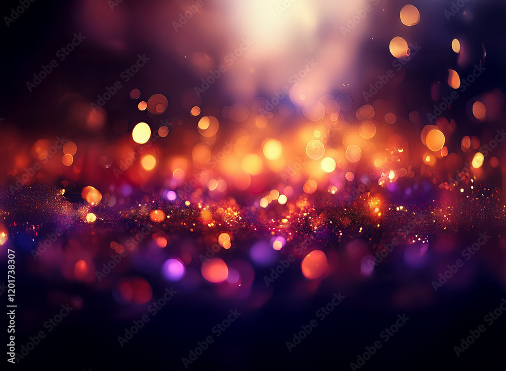 Poster Abstract background with bokeh lights.  Warm and cool tones blend in a sparkling, glittering display.  The vibrant, out-of-focus lights create a magical atmosphere.