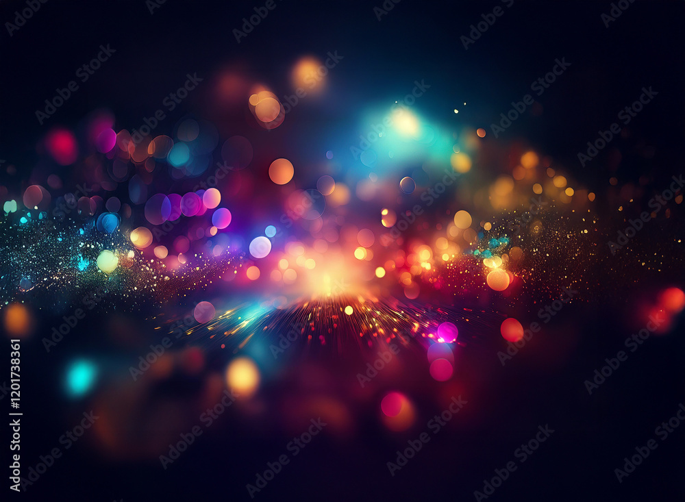 Poster Abstract background of colorful bokeh lights, creating a vibrant and energetic visual.  The glowing sparkles form an immersive, dynamic scene.