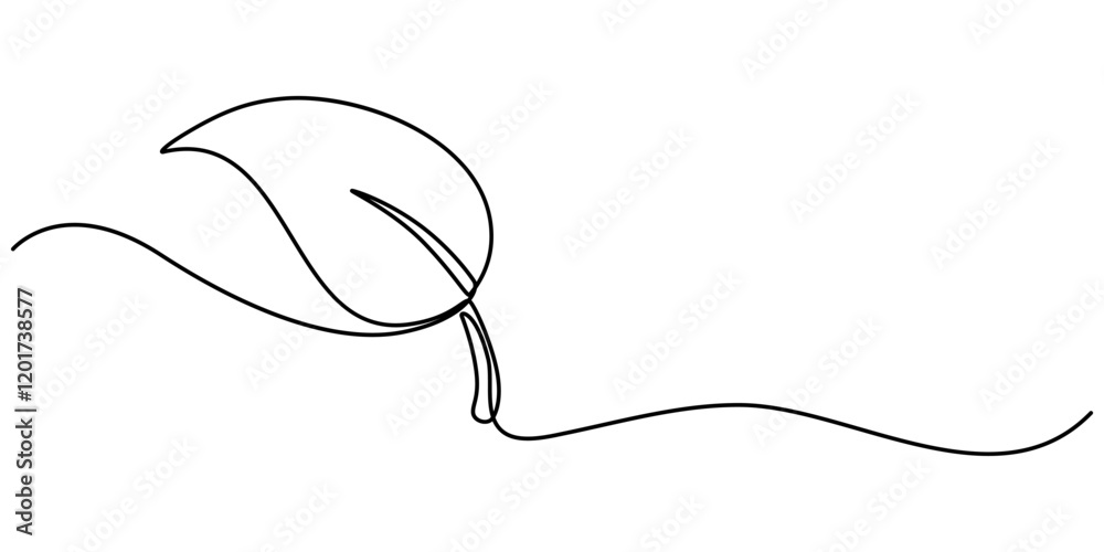 Poster Continuous one line leaf, vector, Leaves continuous line drawing. Plant branch one line art. Vector illustration isolated on white background, Continuous Line Drawing Of A Leaf On A Transparent pro.