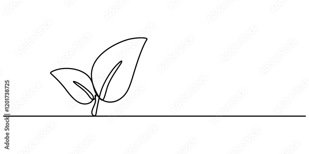 Poster Continuous one line leaf, vector, Leaves continuous line drawing. Plant branch one line art. Vector illustration isolated on white background, Continuous Line Drawing Of A Leaf On A Transparent pro.