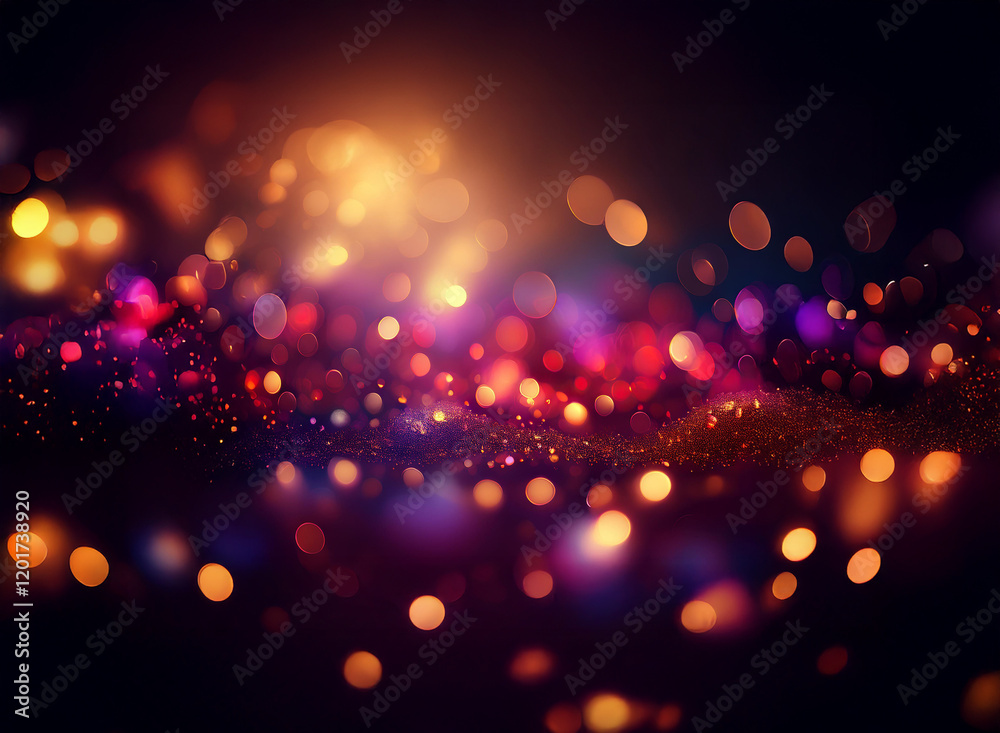 Leinwandbilder Abstract background image with bokeh lights.  Warm and cool tones blend, creating a sparkling, glittering effect.  The lights are scattered, suggesting depth and movement.