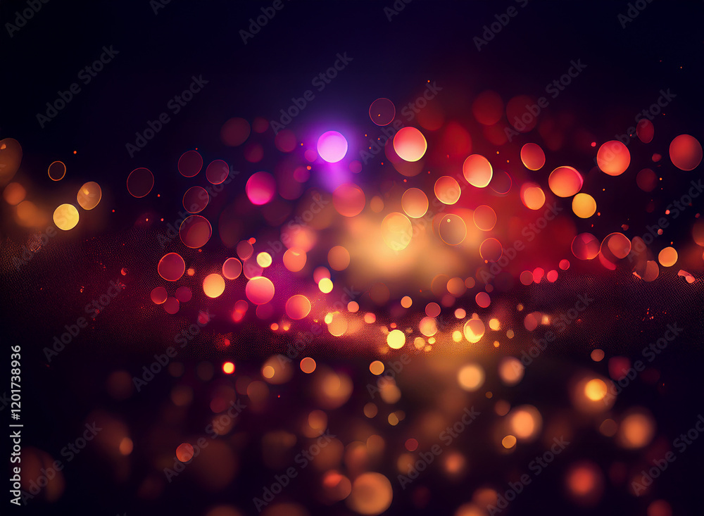 Poster Abstract background of warm and cool bokeh lights, creating a vibrant and glittering effect.  The dark backdrop enhances the luminosity of the glowing circles.