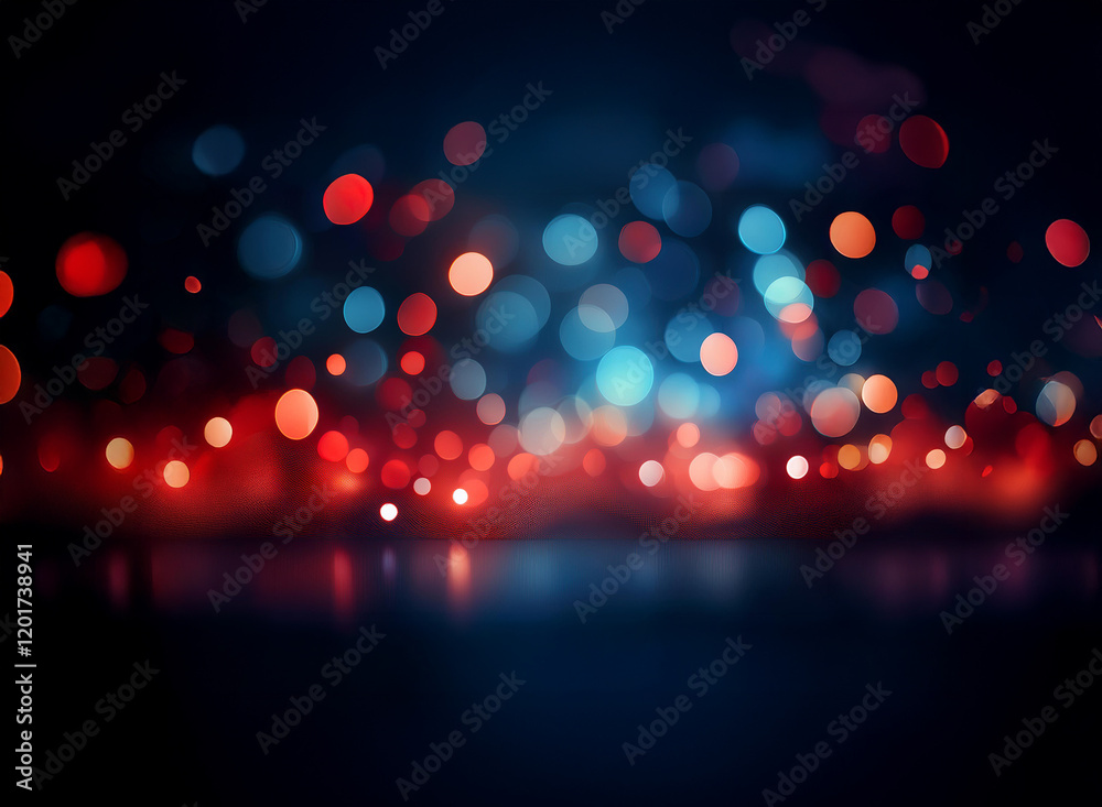 Aufkleber abstract background with bokeh lights. red, blue, and orange glowing circles create a vibrant, blurr