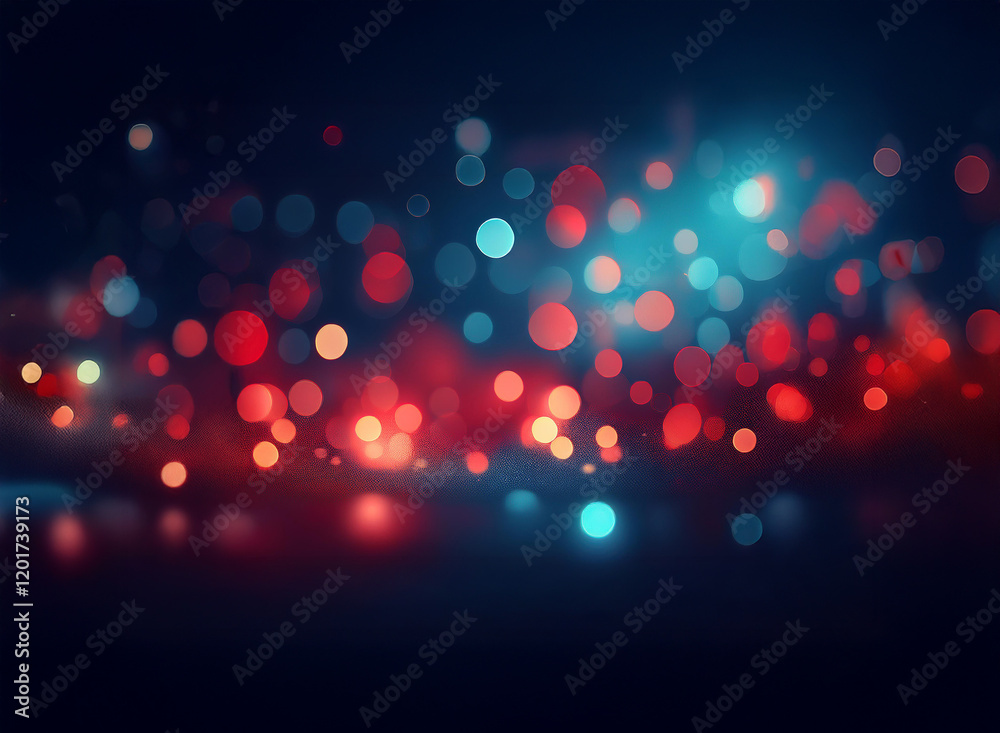 Poster abstract background image featuring red and blue bokeh lights. a dark, blurry, yet vibrant and festi