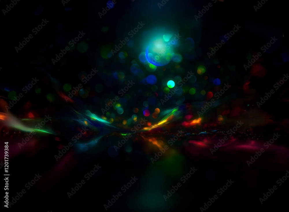 Aufkleber Abstract background image featuring vibrant bokeh lights, creating an ethereal and colorful scene.  The dark background contrasts with the bright, multicolored lights, forming an intriguing visual.