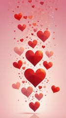 various red heart shape on pink gradient, beautiful bokeh background for screen smartphone