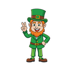 Cheerful Leprechaun Making a Peace Sign - St. Patrick's Day Illustration