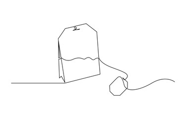 Obraz premium One continuous line drawing of paper tea bag, Discount tag icon line continuous drawing vector. One line price tag icon vector background.