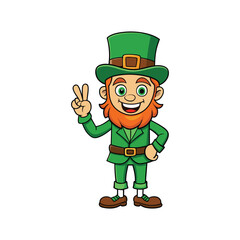 Cheerful Leprechaun Making a Peace Sign - St. Patrick's Day Illustration