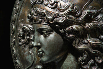 Shield of the goddess of wisdom and warrior Athena.  Ancient Greek and Roman mythology.