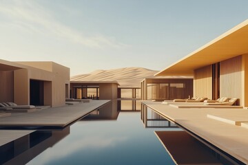 Fototapeta premium Private desert retreat with elegant pool and sand dunes backdrop