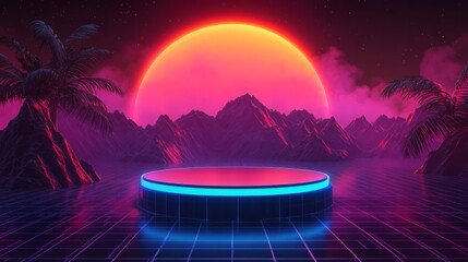  cylinder podium for product presentation mountain and sun background
