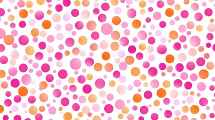 Abstract background with pink and orange confetti dots.