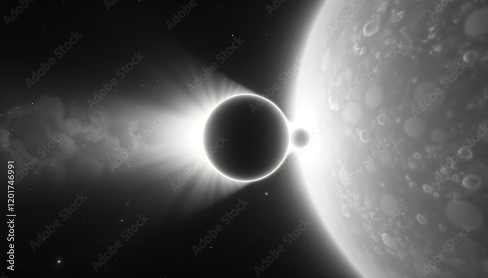 Aufkleber planetary eclipse celestial event with two planets and brilliant corona