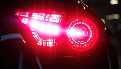 Close up of illuminated car taillights night Modern design and bright red LEDs