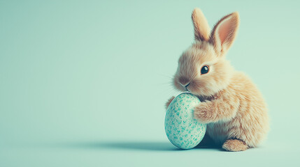 Fototapeta premium white rabbit on blue background