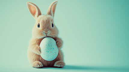 Fototapeta premium white rabbit on blue background