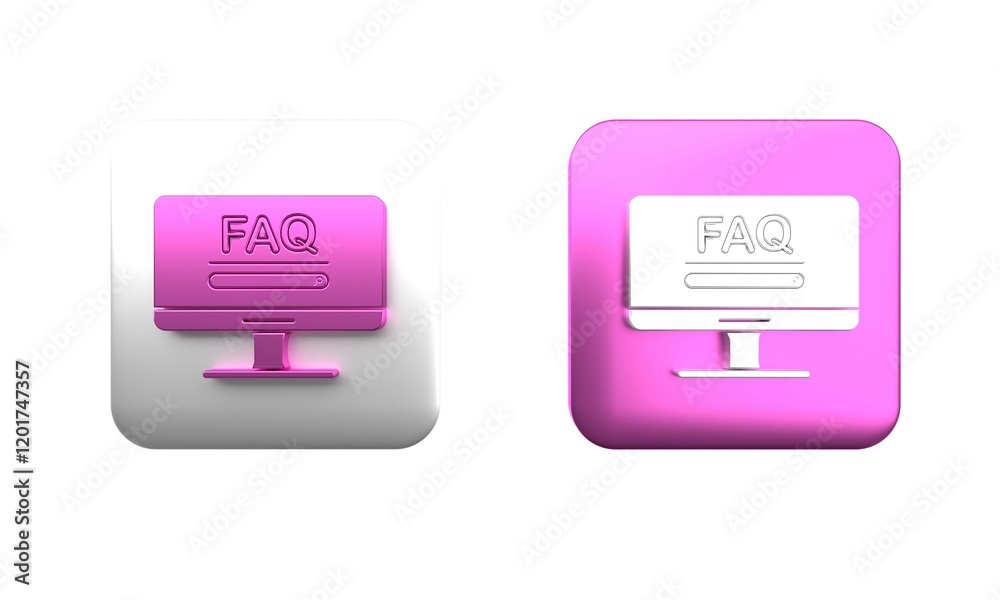 Poster colorful computer monitor with text faq information icon isolated on white background. frequently as