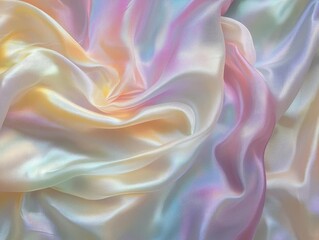 Obraz premium ethereal silk fabric waves in pastel rainbow colors with pearl iridescence and floating geometric elements