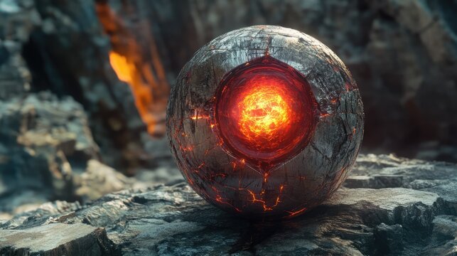 A futuristic digital interface featuring a glowing spherical object at the center,