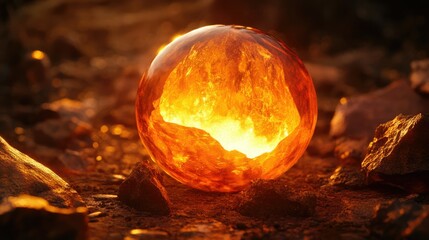 A futuristic digital interface featuring a glowing spherical object at the center,