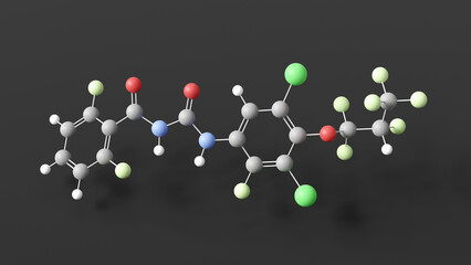 noviflumuron molecule 3d, molecular structure, ball and stick model, structural chemical formula insecticide