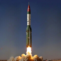 Missile rocket launch with fire and smoke trail. Ai generative