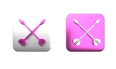 Colorful Medieval crossed arrows icon isolated on white background. Medieval weapon. Square button. 3D render illustration