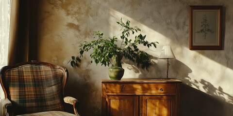 Sunlit Living Room with Plant