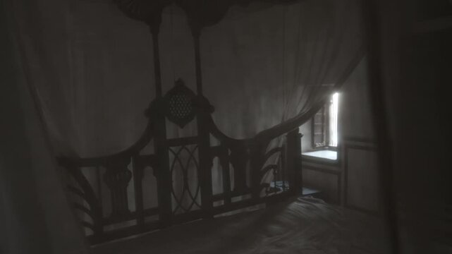 Traditional bed inside a haveli, Rajasthan, Nawalgarh, India
