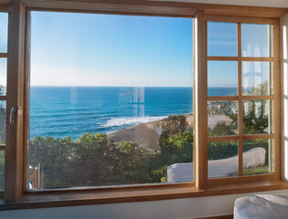Generated image　オーシャンビュー　リビングの窓からの景色