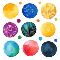 water color set collection AI learning innovation concept Colorful watercolor circles with various patterns. illustration style