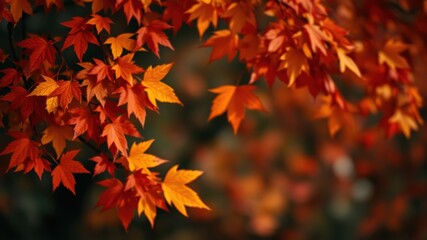 Fototapeta premium Autumnal foliage with vibrant red and orange hues, showcasing the beauty of nature's seasonal transformation