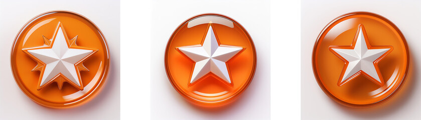 Obraz premium Three orange, oval-shaped resin cabochons each feature a central, white, five-pointed star. One star is surrounded by smaller stars.