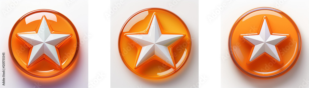 Aufkleber three glossy orange circles, each featuring a central white five-pointed star. the stars are embosse