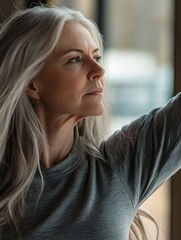 Fototapeta premium Contemplative Portrait of a Woman with Grey Hair