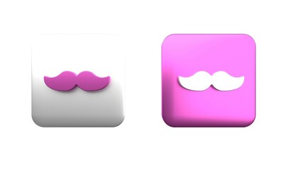 Colorful Mustache icon isolated on white background. Barbershop symbol. Facial hair style. Square button. 3D render illustration